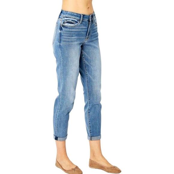 Judy Blue Jeans Women 15 / 32 Mid Rise Relaxed Fit Blue Medium Wash Tapered NWT - Picture 16 of 16